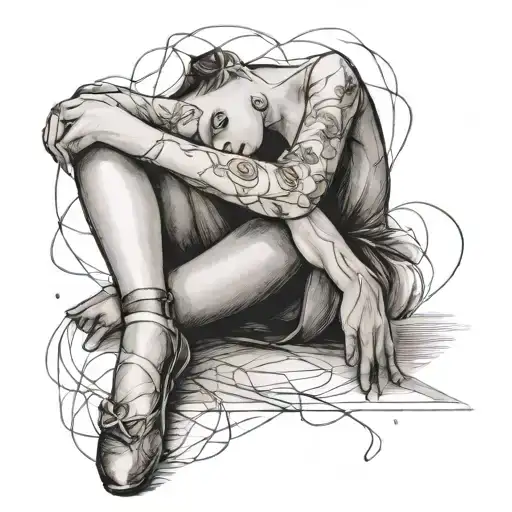 simple ballerina sitting sketch style tattoo tattoo design idea