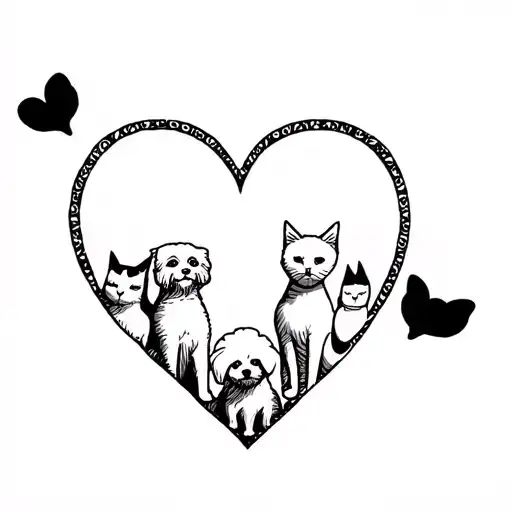 heart made out of 5 cats, and a bichon in the middle  tattoo design idea