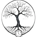 tree of life with dna strand as roots and 2 clocks woven into dna strand roots tattoo design idea
