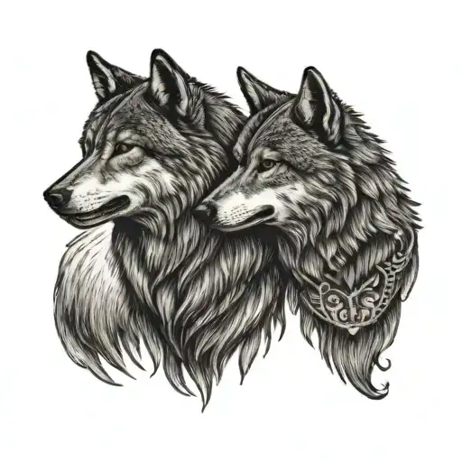 two wolves looking at each other. standing opposite and looking at each other tattoo design idea
