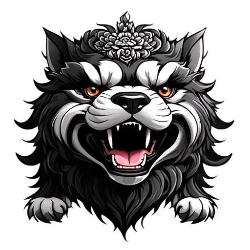 female fu dog tattoo design idea