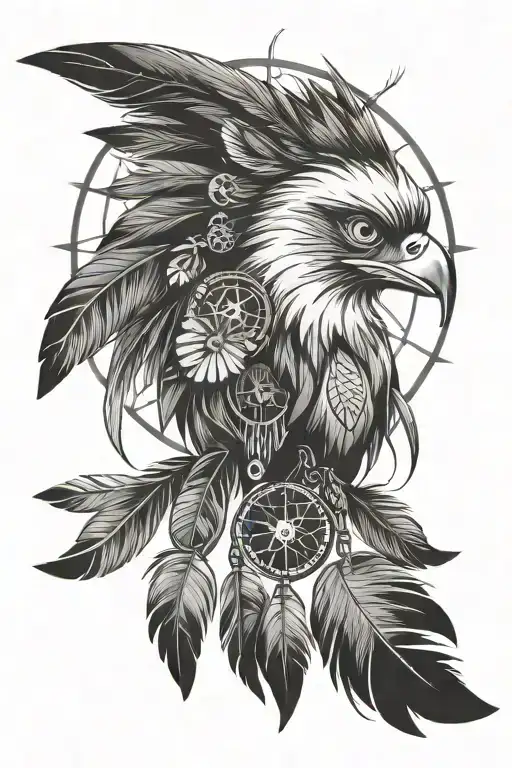 Navajo thunderbird dreamcatcher made tattoo design idea
