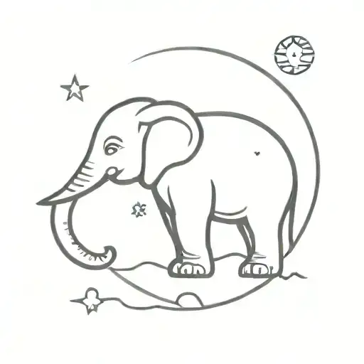 Elephant and moon croissant tattoo design idea