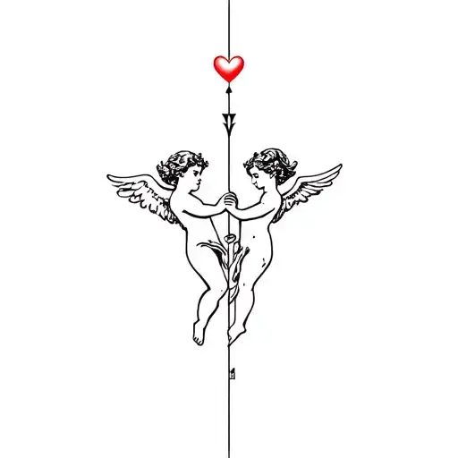 Cupid cherub shooting a heart arrow vertical spine tattoo tattoo design idea