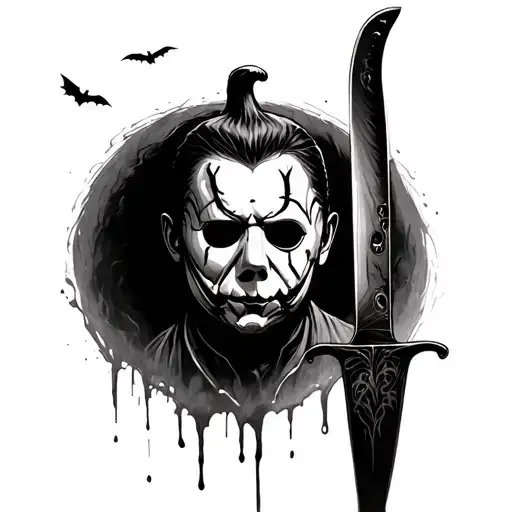 Michael Myers blood knife pumpkin tattoo design idea