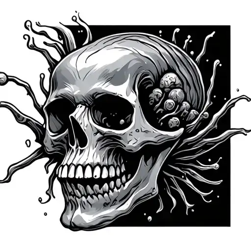 skull underwater barnicle and tenicles tattoo design idea