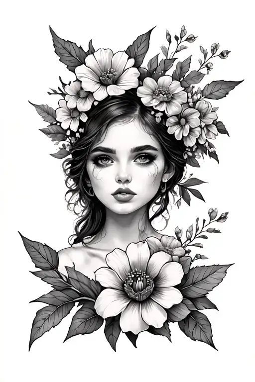 Lower hip tatoo with leaves,flowers and something nice to bring it all together tattoo design idea