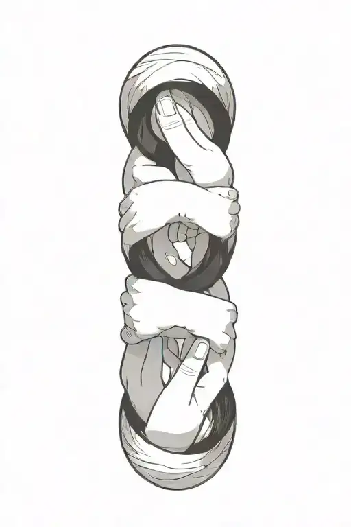 hands hugging in shape of a ring minimalistic lineart tattoo design idea