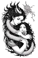 Ryujin can be seen wrapped around a girl. It can symbolize strength, wisdom and protection. tattoo design idea