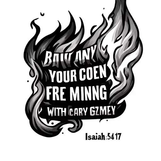 isaiah 54:17 with fire coming from the words tattoo design idea