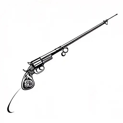 money bag fishing rod pistol tattoo design idea