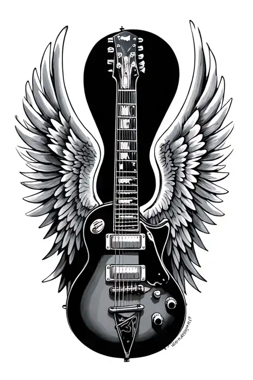 guitar with wings, deftones, drums tattoo design idea