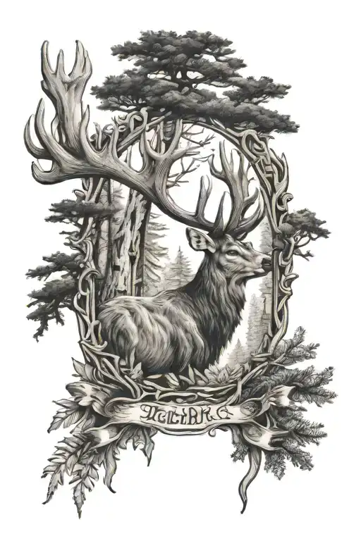 Deer antlers trees tattoo design idea