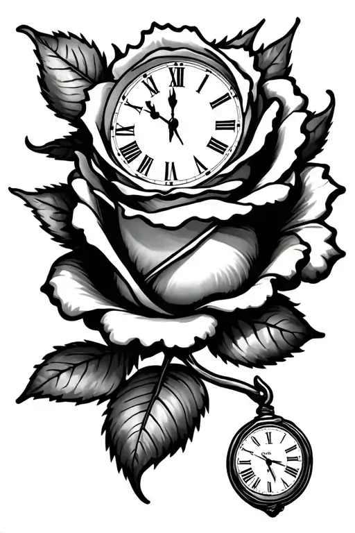 rose,clock and something cool tattoo design idea