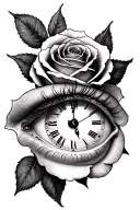 rose and clock eye tattoo design idea