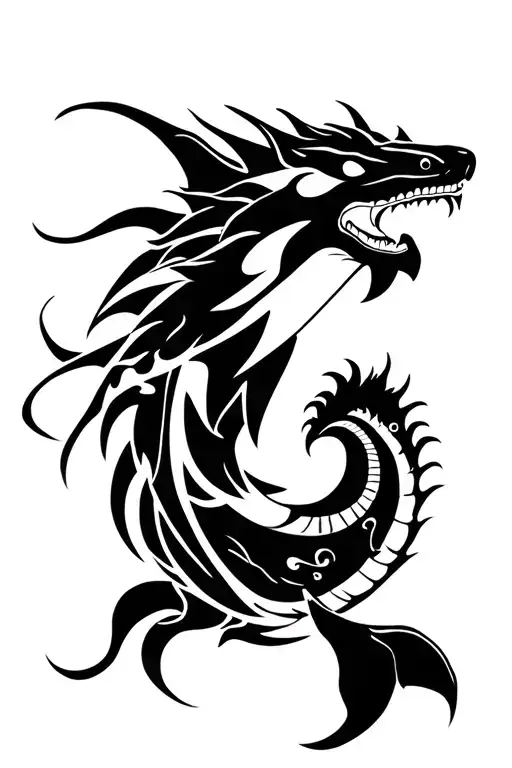 dragon and orca whale tattoo design idea