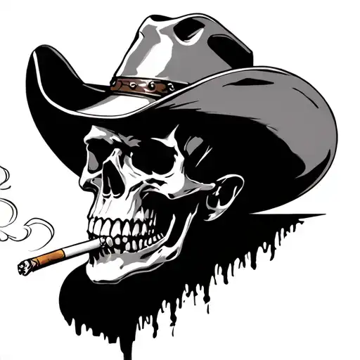 Cowboy Skull Smoking Cigarette tattoo design idea