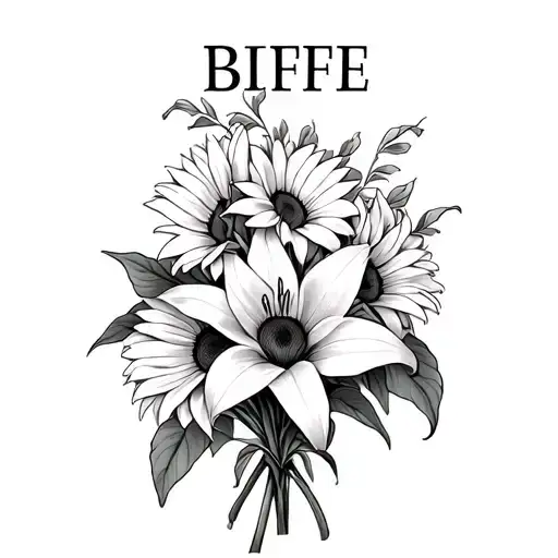 "BFFE" "BFFE" Easter Lily and Sunflower bouquet without leaves tattoo design idea