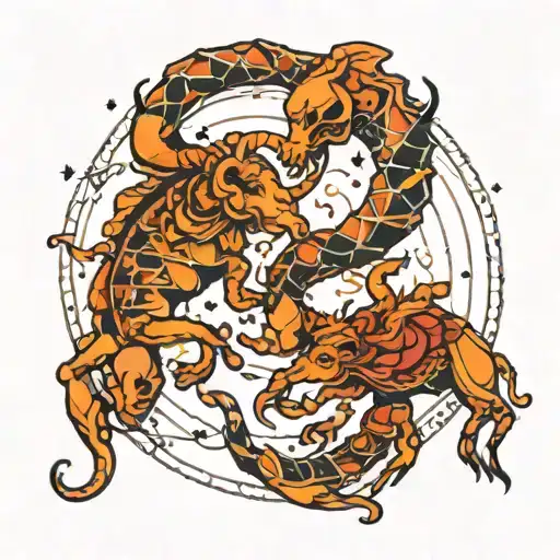 Aries and Scorpio constellation intertwined within tattoo design idea