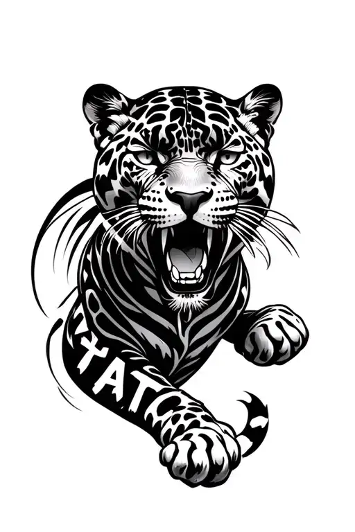 a agressive jaguar with jiu jitsu phrase tattoo design idea