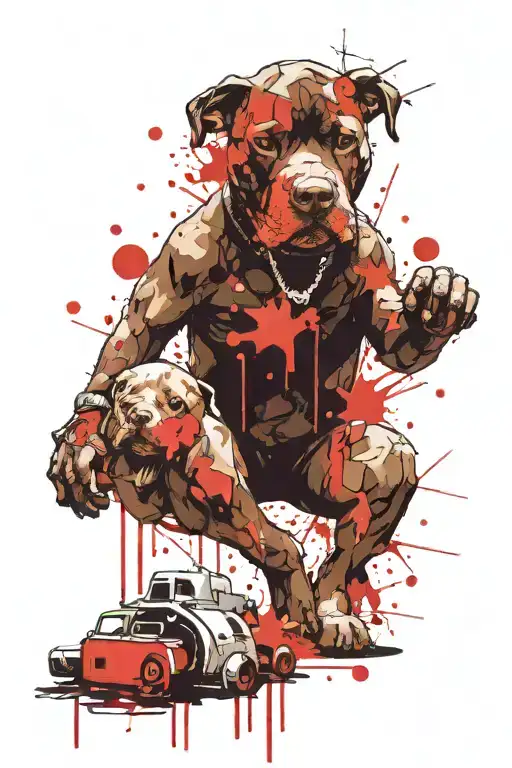 pitbull dog with teddy bear holding tattoo design idea