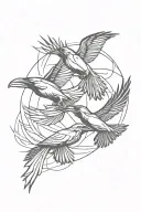 ravens flying with abstract elements  tattoo design idea