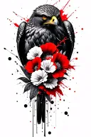 hawk and flowers blooming tattoo design idea