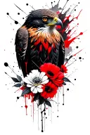 hawk and flowers blooming tattoo design idea