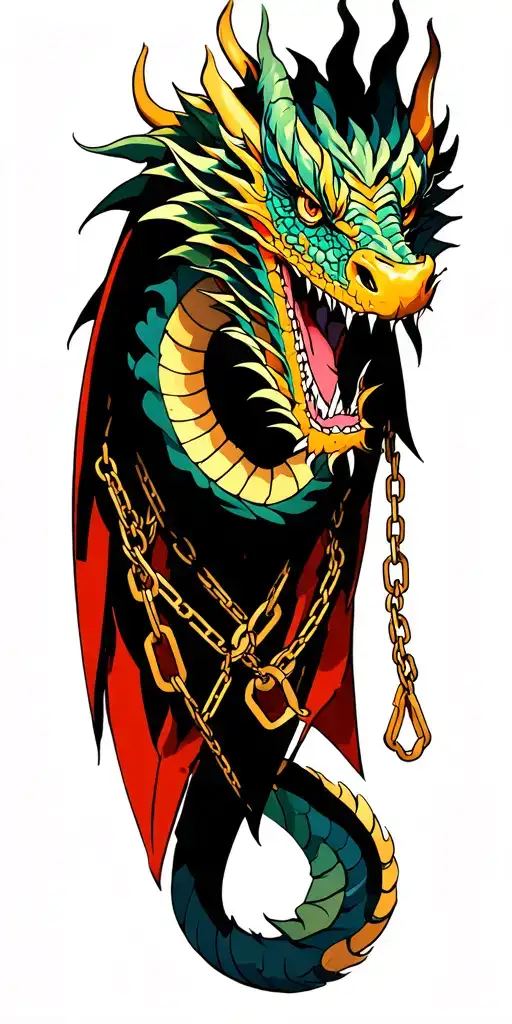 Dragon and chains and mantle come out tattoo design idea