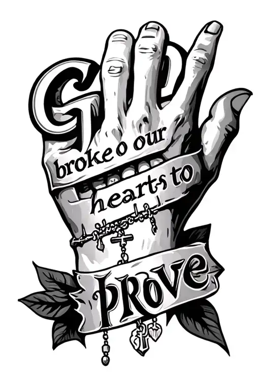 "God broke our hearts to prove " Rosary going from wrist to index finger tattoo tattoo design idea
