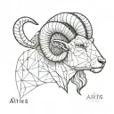 Aries head forward facing left side realistic style and right side geometric style tattoo design idea