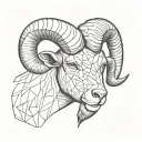 Aries head forward facing left side realistic style and right side geometric style tattoo design idea