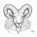 Aries head forward facing left side realistic style and right side geometric style tattoo design idea