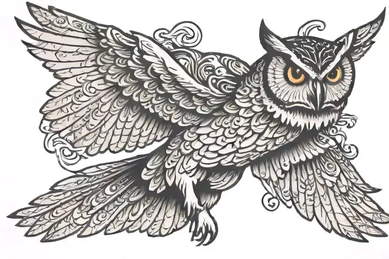 owl flying tattoo design idea