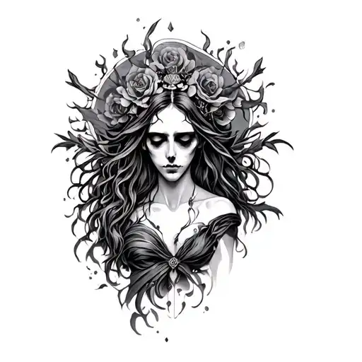 badass alcestis tattoo with theme of death and devotion tattoo design idea