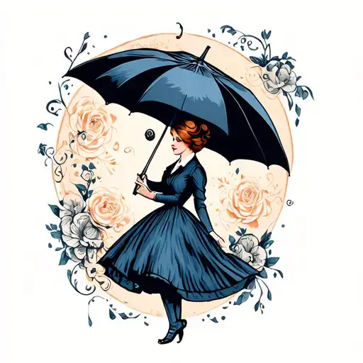 Mary poppins with a umbrella  tattoo design idea
