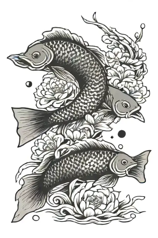 Minimalistic tattoo symbolising strength patience and struggle japanese on hand sleeve with coi fish and flowers tattoo design idea
