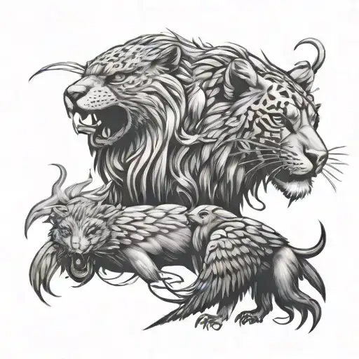 Leo and panther and eagle tattoo design idea
