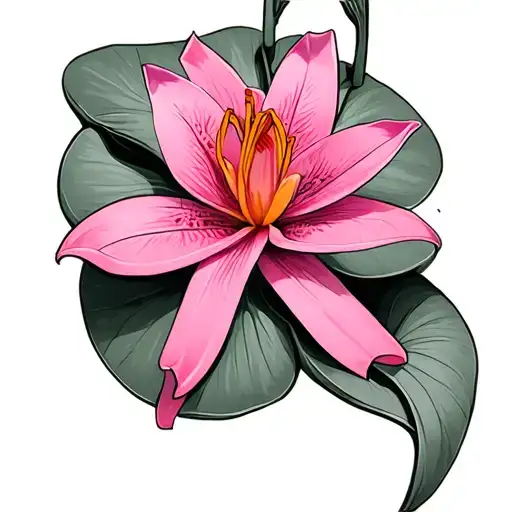 tiger lily pad in pink ribbon breast cancer mom memorial tattoo design idea