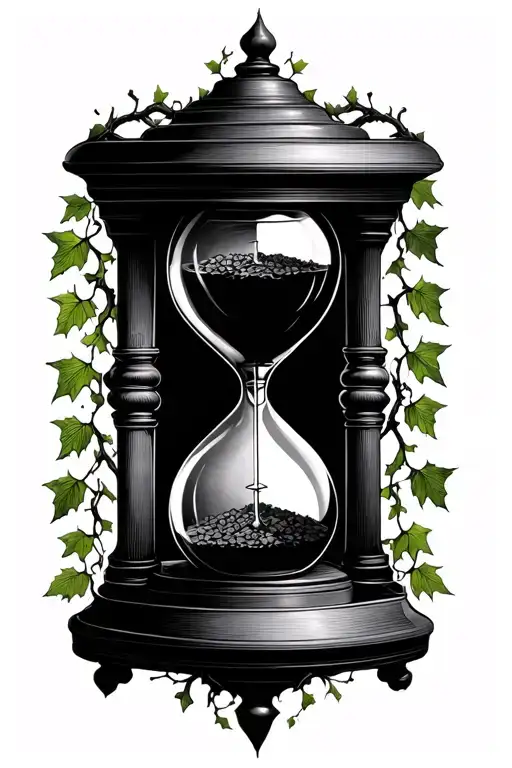 dark hour glass surrounded by ivy vines tattoo design idea