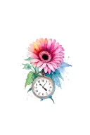 gerbera and clock tattoo design idea