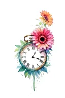 gerbera and clock tattoo design idea