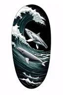 Tattoo of wave with shark and beluga whale swimming underneath water  tattoo design idea