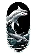 Tattoo of wave with shark and beluga whale swimming underneath water  tattoo design idea