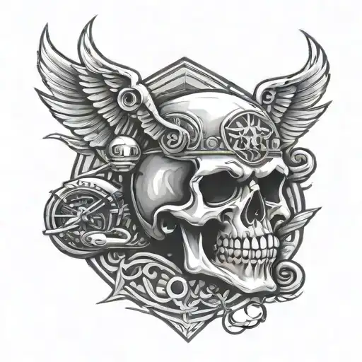 skull and Harley Davidson logo tattoo design idea
