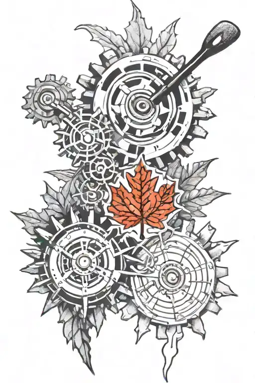 engineering gears intertwined, Canadian maple leaf, hockey, golf,  tattoo design idea