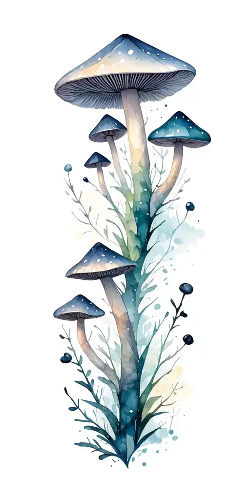 Mushroom forest filled geometric pattern resembling tattoo design idea
