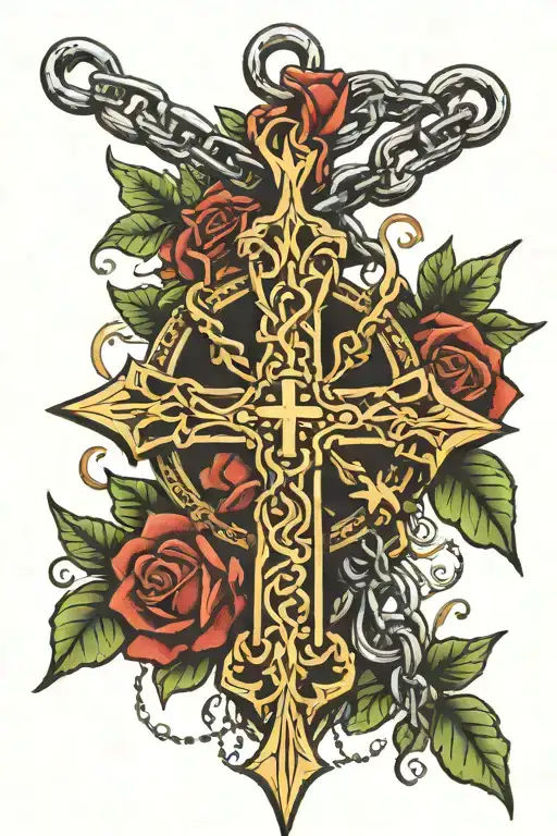 chain with an aesthetic cross necklace on forearm  tattoo design idea