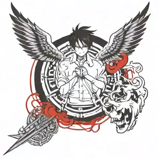 Eren Yeager with a red circle on the back tattoo design idea