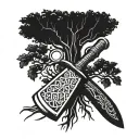 tree shovel pruner tattoo design idea
